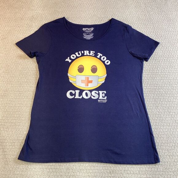 Emoji “You’re Too Close” Graphic‎ Tee Navy Blue XXXL Funny Mask Shirt - Picture 1 of 5